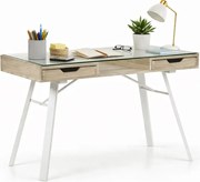 Biurko szklane białe + dąb sonoma F9-C54