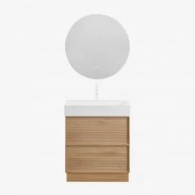 Drewniany Zestaw Mebli Łazienkowych Jolene Ze Zintegrowaną Umywalką Naturalna & Okrągła Led I Przeciwmgielne - Sklum