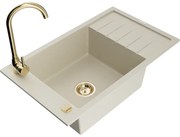 Mexen Elias zlewozmywak granitowy 1-komorowy z ociekaczem i baterią kuchenną Telma, beżowy - 6511-69-670200-50