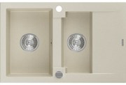 Mexen Gaspar zlewozmywak granitowy 1,5-komorowy z ociekaczem 737 x 475 mm, beżowy, syfon chrom - 6507731505-69