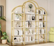 Nowoczesna metalowa biblioteczka 170×26×190 cm - kształt chmury - 5 poziomów przechowywania - złoty + biały