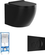 Zestaw toaleta podwieszana czarna matowa ze stelażem i przyciskiem do spłuczki - JAVOINE