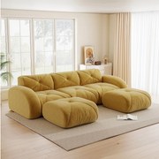 Kanapa narożna modułowa 3-osobowa z 2 pufami z weluru, design minimalistyczny bez ramy, głębokie i elastyczne siedzisko - Żółty