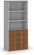 Szafa biurowa z kombinowanymi szufladami PRIMO GRAY, 800 x 420 x 1781 mm, szary/orzech