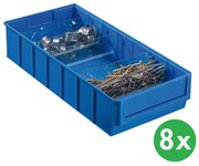 Plastikowy pojemnik do regału ShelfBox typ E - 183 x 400 x 81 mm, 8 ks, niebieski