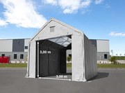 TOOLPORT 4x8m Hala namiotowa - 3 m wysokość ścian bocznych z 3x3m bramą, PRIMEtex 2300 z oknami dachowymi, szary, ze statyką (podłoże betonowe) - (49831)
