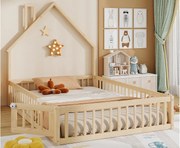Łóżko domkowe dziecięce 140 x 200 cm - z stelażem lamelowym - z 1 drzwiami - naturalny​ (materac nie jest wliczony w cenę)