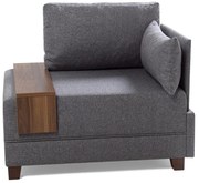 Szary fotel z podłokietnikiem po prawej stronie i blatem Balcab Home Martha