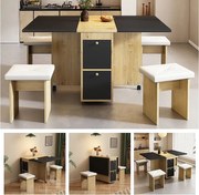 Zestaw stół i krzesła rozkładane - 120 x 80 x 75 cm - ze składanym stołem + 4 krzesłami + 2 schowkami - płyta wiórowa + PU - czarny