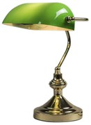 Klasyczna lampa stołowa / lampa notarialna mosiądz ze szklanym kloszem w kolorze zielonym - Banker Retro Oswietlenie wewnetrzne