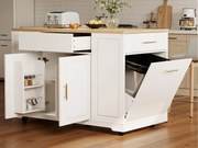 Mobilna wyspa kuchenna - 3 fronty i 2 szuflady - Otwarte półki - Z segmentem na śmieci - MDF - ​​Biały​
