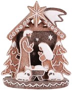 Dekoracja świąteczna Szopka piernikowa, poliresin, LED, brązowy