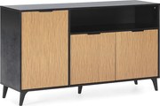 Bufet kolumnowy Denis 3-drzwiowy 1-dziurkowy, kolor Czarny/Drewno