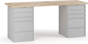 Stół warsztatowy G7, blat bukowy, 2000 x 685 x 840 mm, 2x kontener, 10x szuflada, szary