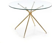 Stół RONDO 110x110 transparentny/złoty HALMAR