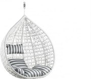 Białe wiszące krzesło KOKON bez stojaka, biało-szara poduszka