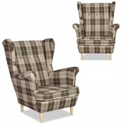 Fotel uszak Winston skandynawski Family Meble krata brązowo - beżowa