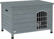 Buda PawHut dla psów, domek z drzwiami, transportowa klatka, domek dla zwierząt, świerk, szary