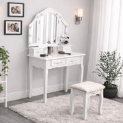 Toaletka retro z lustrem, taboretem i oświetleniem Noemi DT01, kolor biały