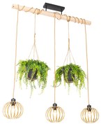 Rustykalna lampa wisząca złota z drewnem 3-światłowa - Yura Rustykalny / Vintage Oswietlenie wewnetrzne