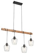Rustykalna lampa wisząca czarna z drewnem 4-światłowa - Stronk Rustykalny / Vintage Oswietlenie wewnetrzne