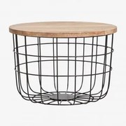 Round Coffee Table Ø62 Cm Made Of Mango Wood And Steel Ket Czarna - Sklum