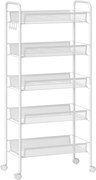 HOMCOM Kuchenny wózek z 5 drucianymi koszami, 4 haczykami, 4 kółkami i 2 uchwytami, stal/plastik, 45x26,5x106 cm, biały | Aosom PL