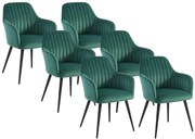 Zestaw 6 krzeseł z podłokietnikami z weluru i czarnego metalu - Zielony - ELEANA