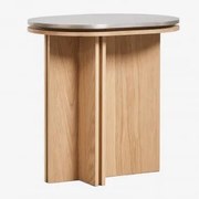 Ovalny Stolik Boczny 50x35 Cm Z Forniru Dębowego I Stali Nierdzewnej Lindina Roble - Sklum