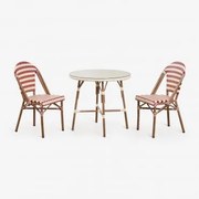 Zestaw Okrągłych Stołów Brielle Bistro (średnica 80 Cm) I Dwa Składane Aluminiowe Krzesła Ogrodowe Ruby Red - Kremowa - Sklum