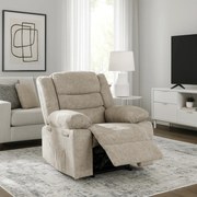 Fotel Rozkładany z Podnóżkiem ARTURO Beżowy Welurowy Nowoczesny