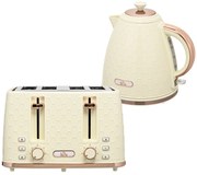HOMCOM Zestaw do kuchni 2-w-1, Toster i Czajnik, wiele opcji, 1,7 L, 4 kromki jednocześnie, Tworzywo sztuczne, Kolor Beżowy
