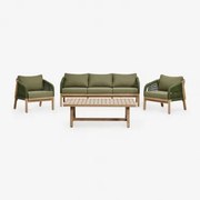 Zestaw Ogrodowy Z 3-osobową Sofą, 2 Fotelami I Stolikiem Kawowym Z Drewna Akacjowego Dubai Wojskowa Zieleń & Rustykalny Brąz Akacjowy - Sklum