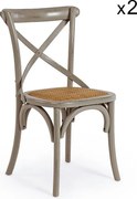 Zestaw 2 krzeseł z ciemnoszarego drewna wiązowego i naturalnego rattanu - CROSS