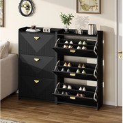 Szafka na buty do przedpokoju - 2 x 70 x 30 x 120 cm - z 3 drzwiami uchylnymi - MDF - czarna