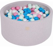 Okrągły Suchy Basen Z Piłeczkami 7cm Dla Dziecka, 90x40cm/300 Piłek, Bawełniany, Jasnoszary, Piłki: Niebieskie, Biała Perła, Jasnoróżowe, Miętowe - Meowbaby®