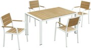 Zestaw ogrodowy aluminiowy : stół dł. 150 cm i 4 krzesła z możliwością sztaplowania - Jasny naturalny i biały - NYROS od MYLIA
