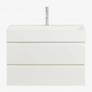 Zestaw Mebli Łazienkowych Z Drewna I Forniru Jesionowego Z Wbudowaną Umywalką Ona Biała & - Sklum