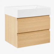 Zestaw Mebli Łazienkowych Z Drewna I Forniru Jesionowego Z Wbudowaną Umywalką Ona Naturalna & Bezlusterkowiec & Bez Kranu & ↔︎ 60 - Sklum