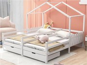 Łóżko z litego drewna sosnowego 2x90x200 cm - z 2 szufladami - Białe