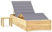 Leżak drewniany z szarą poduszką i stolikiem W2-Z16