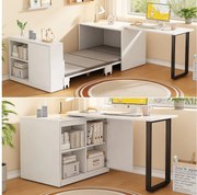 Biurko składane i łóżko 2 w 1 - 216 x 116 x 79 cm - z łóżkiem 90 x 188 cm + 2 półki - metal + płyta MDF - biały