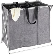 Kosz tekstylny na pranie TRIO ze stalową ramą, składany pojemnik trójdzielny na bieliznę - 130 l, 59 x 57 x 38 cm, WENKO