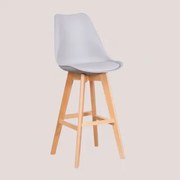 Wysoki Stołek Nordycki Z Poduszką Ze Skóry Ekologicznej Jasnoszary & ↑75 Cm - Sklum