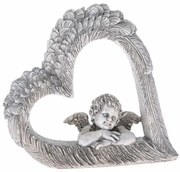 Dekoracja serce z aniołem, szary, polyresin, 14,5 x 13,5 x 4 cm