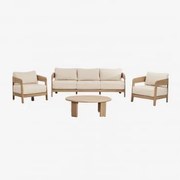 Zestaw Ogrodowy Z 3-osobową Sofą, 2 Fotelami I Stolikiem Kawowym Z Drewna Akacjowego Uleno Jasny Akacjowy Brąz - Sklum