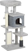 PawHut Drapak 104 cm drapak dla kota z budką legowiskiem słupkami z sizalu matą do drapania pluszowymi piłeczkami dla kotów do 5 kg jasnoszary | Aosom PL