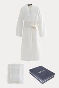 Damski szlafrok DEMET + ręczniki + pudełko S Śmietankowy