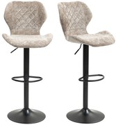 HOMCOM Stołki Barowe w Zestawie 2 szt., Regulowane Stołki Kuchenne z Oparciem, Gazowy Podnośnik, Podnóżek, Obrotowe, Brązowe