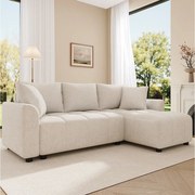 Nowoczesna sofa narożna 3-osobowa - 204 x 127 x 82,5 cm - z 2 poduszkami dekoracyjnymi - do salonu i sypialni - tkanina szenilowa - beżowa